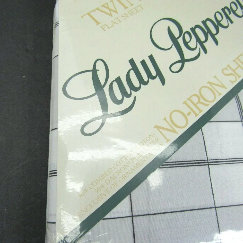 New Vintage Lady Pepperell Twin Flat‎ Sheet Gray White Plaid Jordan USA Dacron